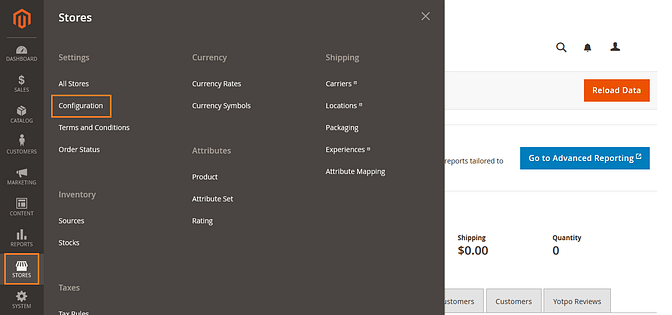 Stores > Settings > Configuration